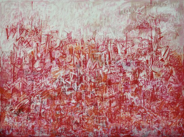 Vatoveys The Red Wall Inkcrayonoil Stickpenciloil Paint On Polyester 92x124cm